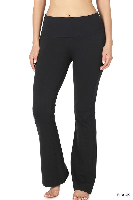 Zenana Premium Cotton Fold Over Yoga Flare Pants