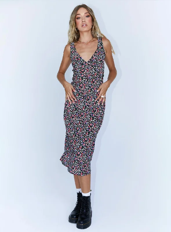 Delta Midi Dress Black Floral