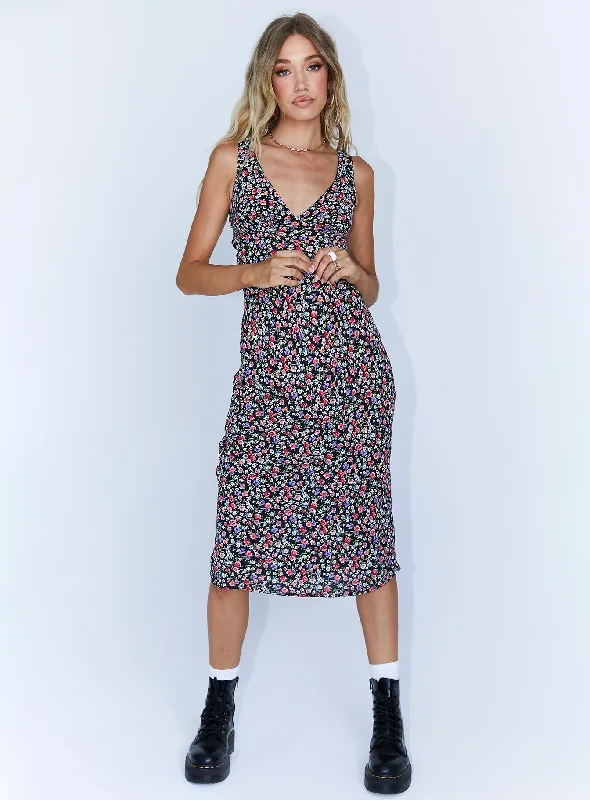 Delta Midi Dress Black Floral