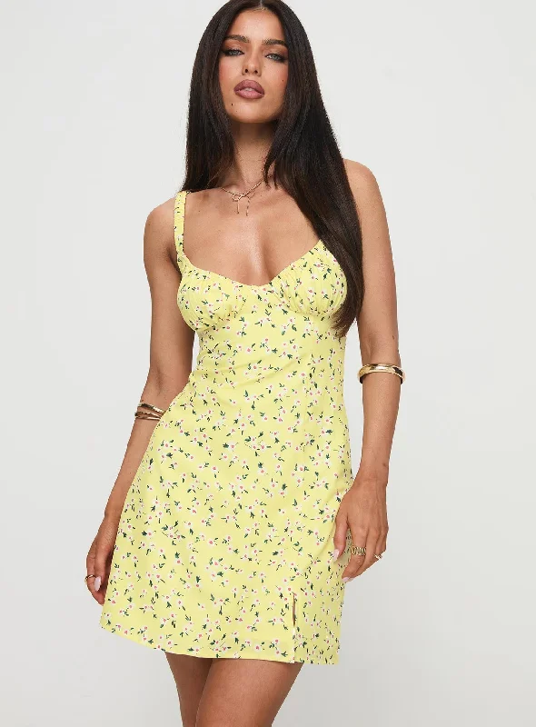 Georgia Mini Dress Yellow Floral