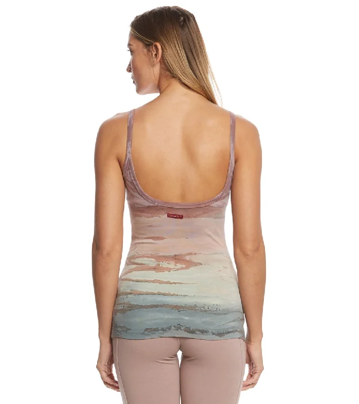 Hard Tail Scoop Back Yoga Tank Top with Bra Dusty Green/Mauve Rainbow Horizon