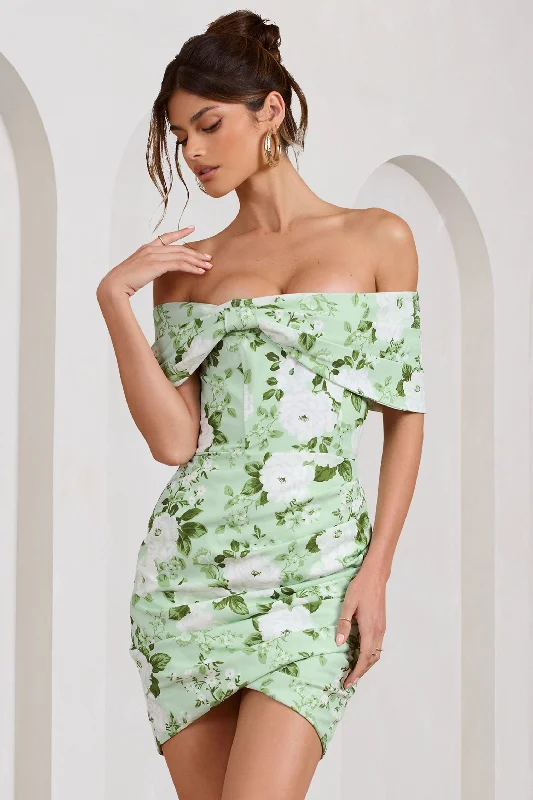 Snowdrop | White & Green Floral Print Wrap Mini Dress