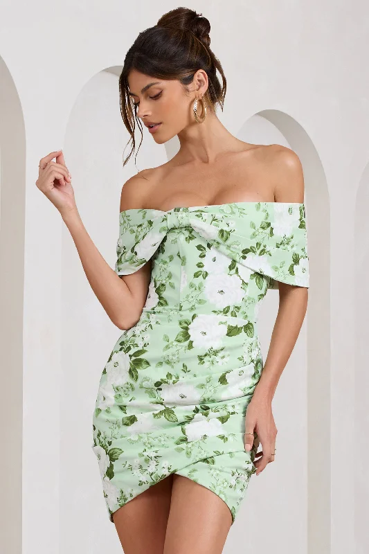 Snowdrop | White & Green Floral Print Wrap Mini Dress