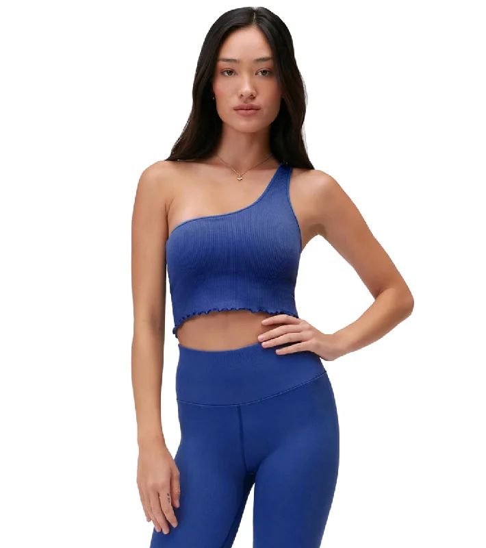 Spiritual Gangster Luna One Shoulder Crop Tank Indigo