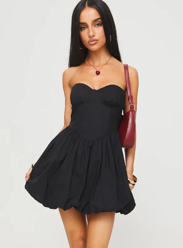 Zafira Strapless Bubble Hem Mini Dress Black