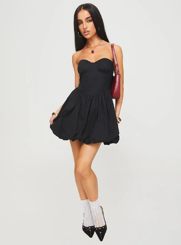 Zafira Strapless Bubble Hem Mini Dress Black