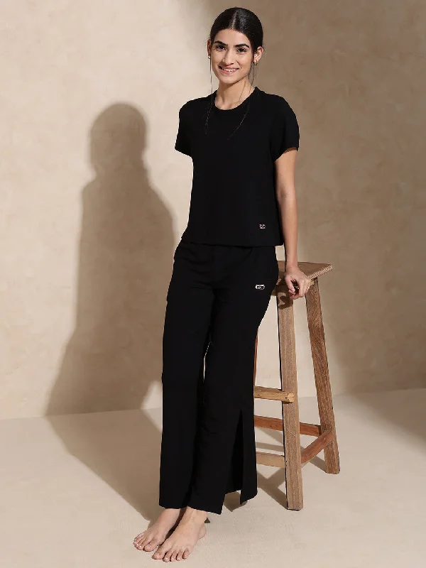 Zen Tee & Lounge Pants with Slit Black