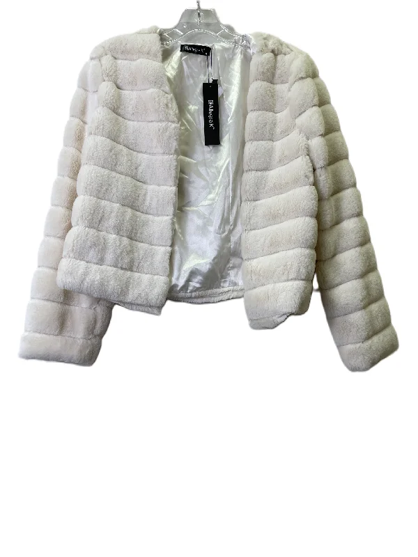 Cream Jacket Faux Fur & Sherpa By Allegra K, Size: M