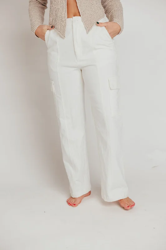 Kiera Cargo Denim Pants in White