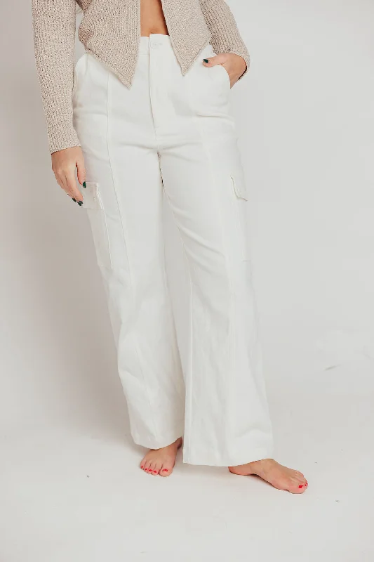 Kiera Cargo Denim Pants in White