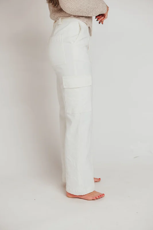 Kiera Cargo Denim Pants in White