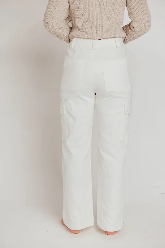 Kiera Cargo Denim Pants in White