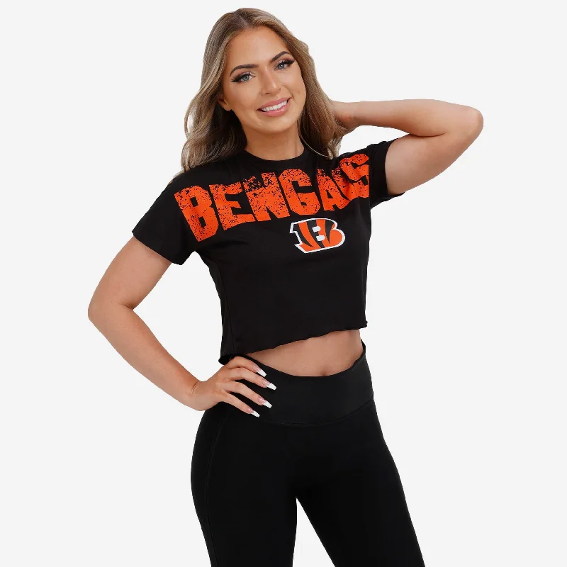 Cincinnati Bengals Womens Petite Distressed Wordmark Crop Top