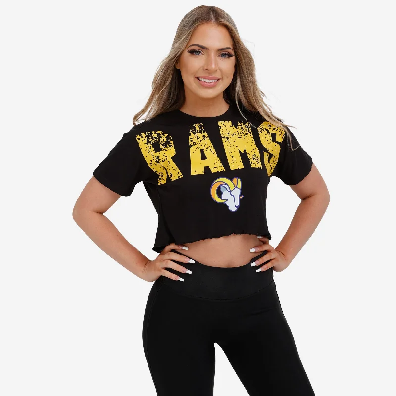 Los Angeles Rams Womens Petite Distressed Wordmark Crop Top