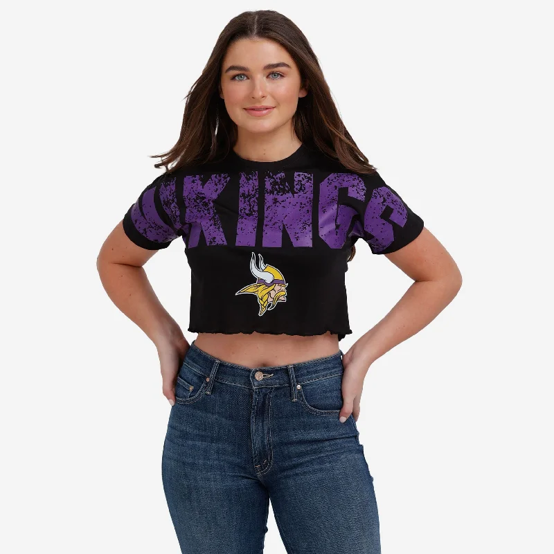 Minnesota Vikings Womens Petite Distressed Wordmark Crop Top