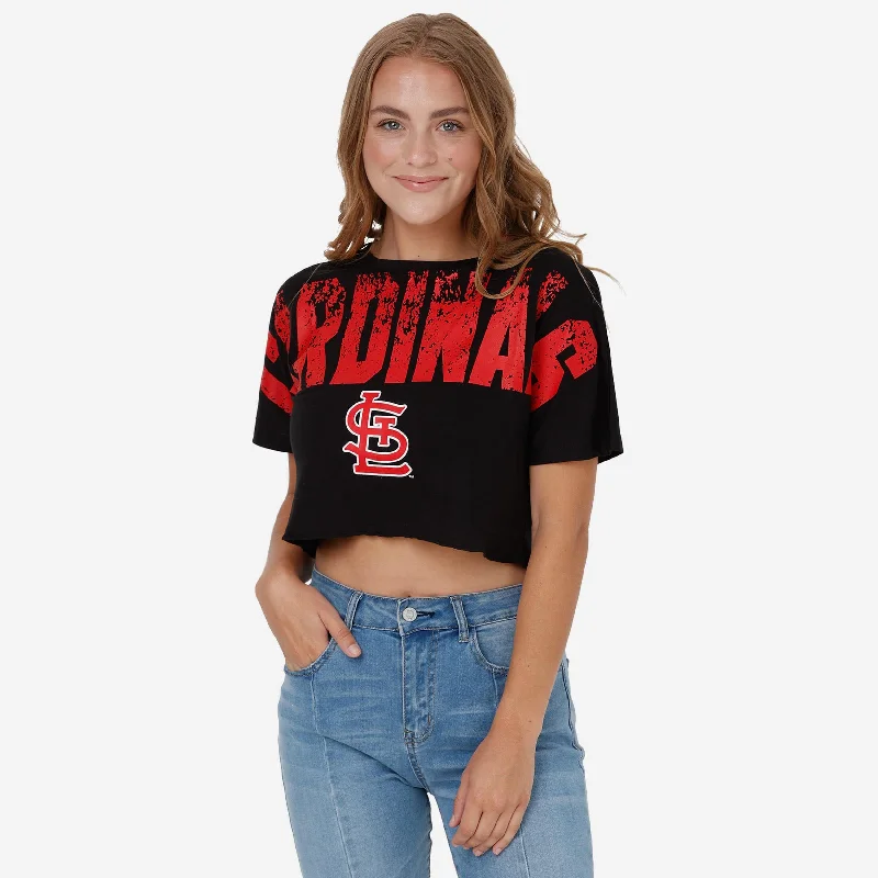 St Louis Cardinals Womens Petite Distressed Wordmark Crop Top