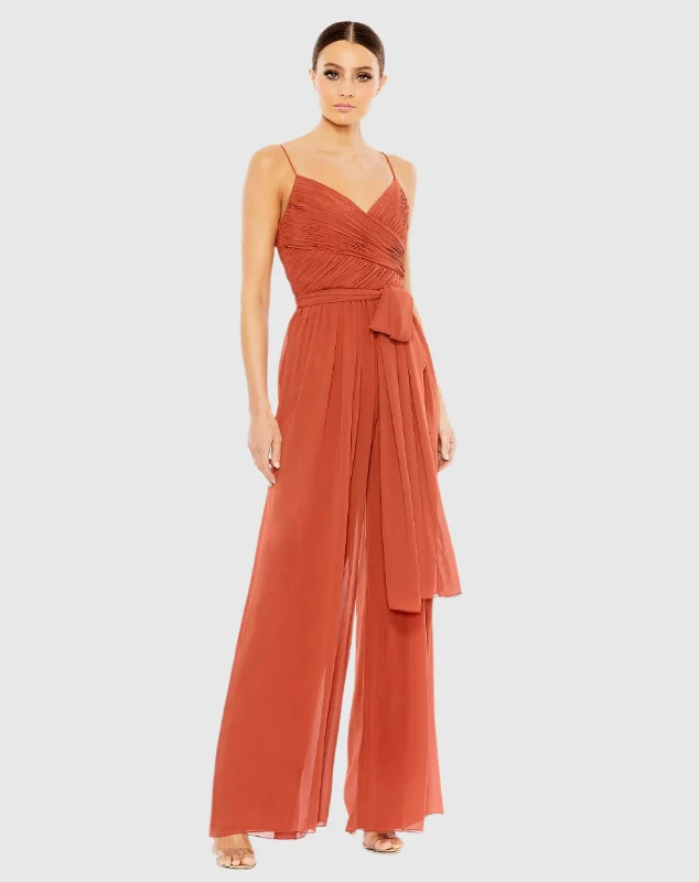 Ruched Sleeveless Tie Jumpsuit