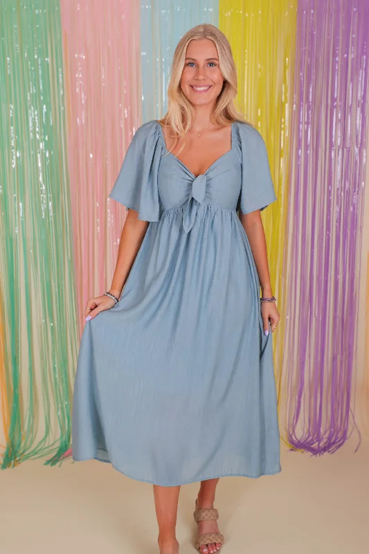 RESTOCK: Always A Delight Midi Dress-Chambray