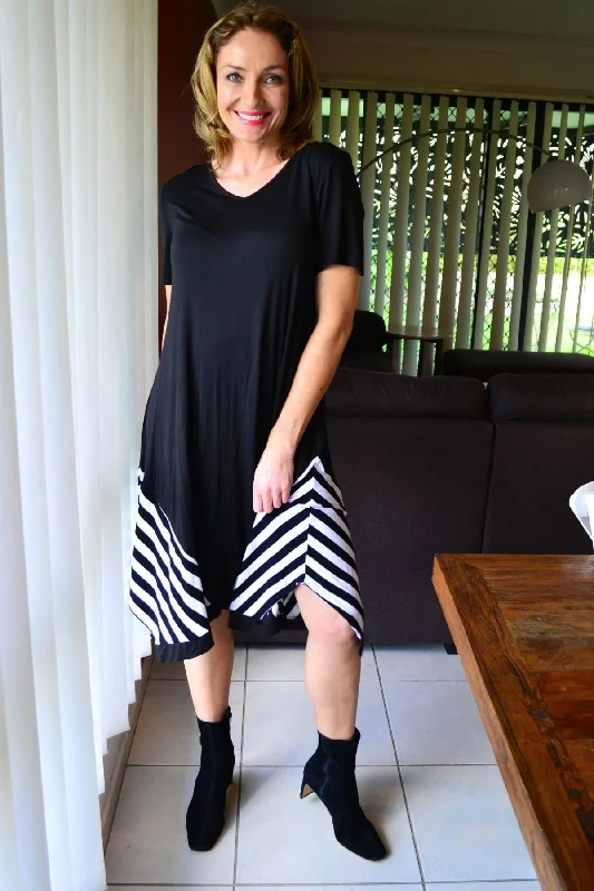 Black White Short Sleeve Bamboo Tunic Dress