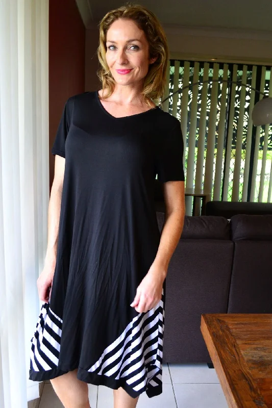 Black White Short Sleeve Bamboo Tunic Dress