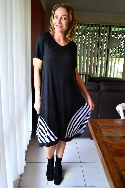 Black White Short Sleeve Bamboo Tunic Dress