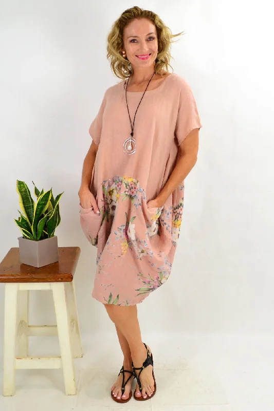 Blush Native Flower Sleeve Linen Tunic Dress