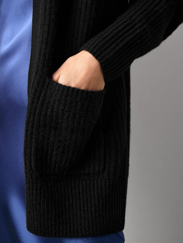 Cashmere Ribbed Patch Pocket Cardigan