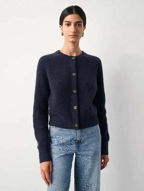 Cashmere Waffle Crewneck Cardigan