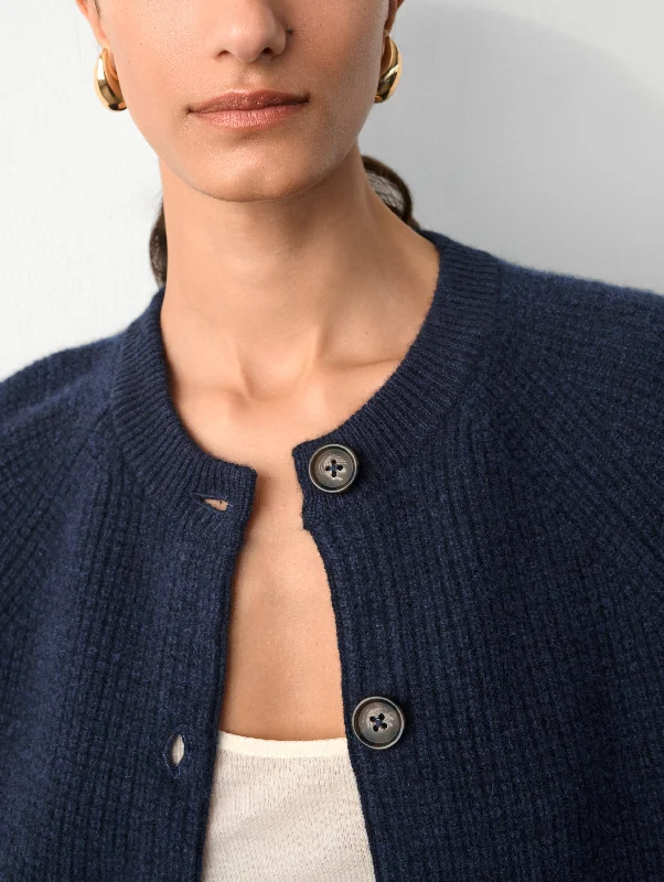 Cashmere Waffle Crewneck Cardigan