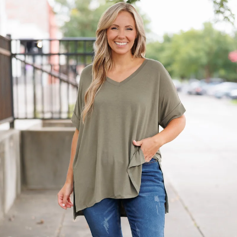 Comfy Travels Top, Light Olive