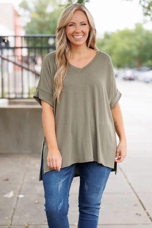 Comfy Travels Top, Light Olive