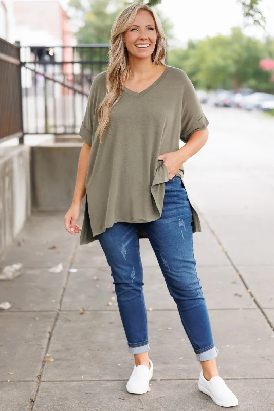 Comfy Travels Top, Light Olive