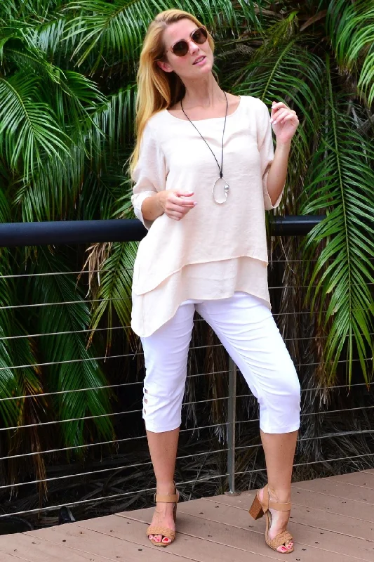 Cream Easy weekend Layered Tunic Blouse