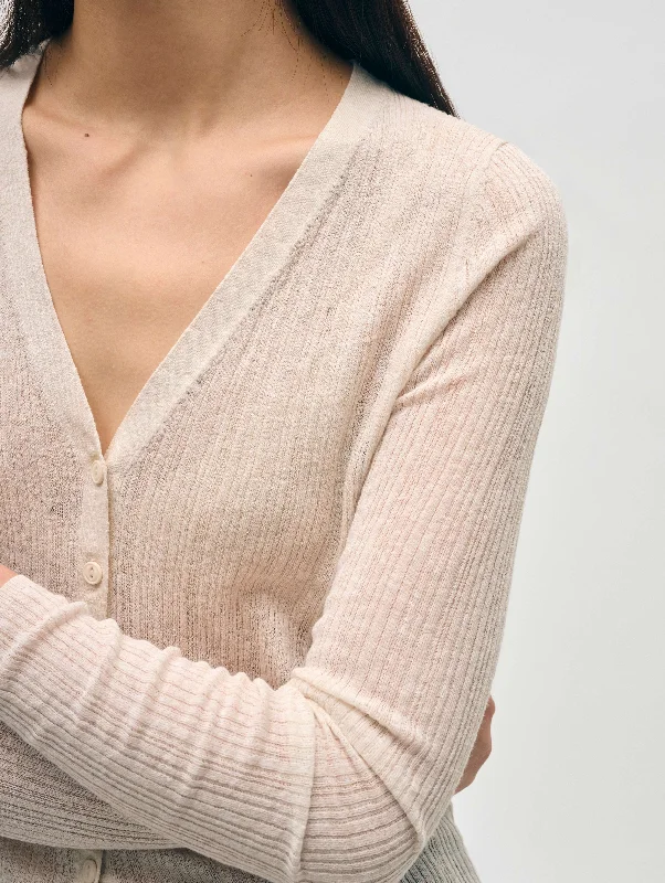 Linen Gauze Ribbed V Neck Cardigan