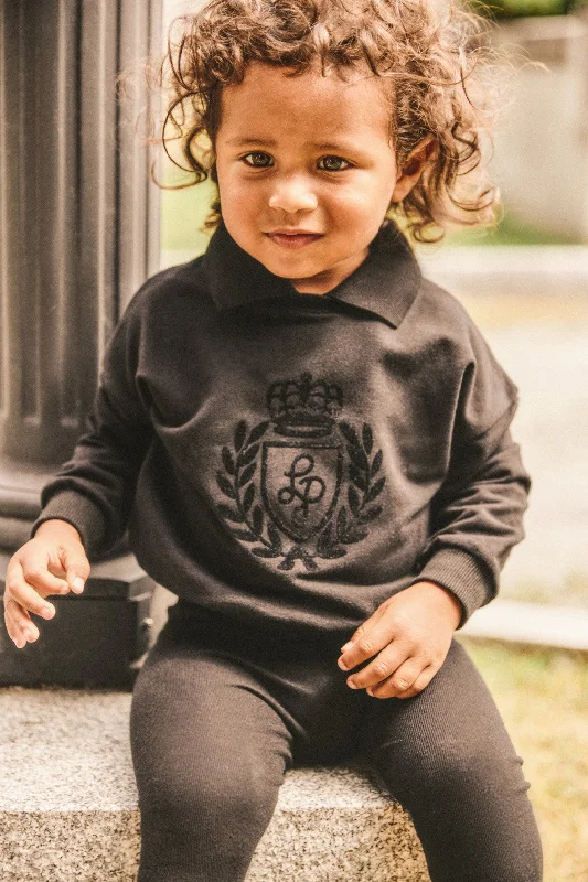 Little Parni Collar w flocking logo Black Sweatshirt K473