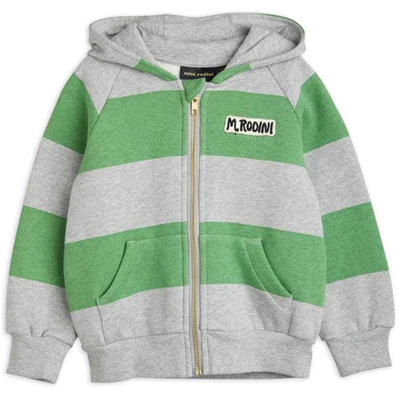 Mini Rodini Stripe Zip Hoodie Green