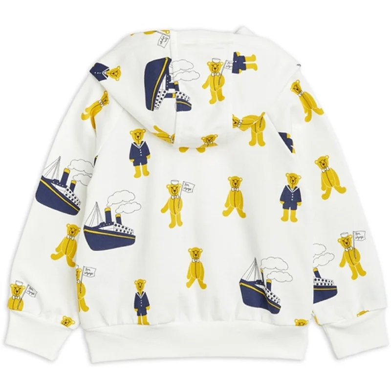 Mini Rodini Teddybears AOP Zip Hoodie White