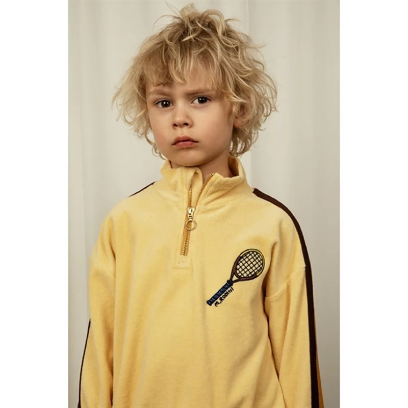 Mini Rodini Yellow Tennis Emb Terry Halfzip Sweatshirt