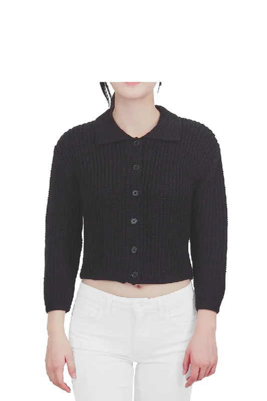 Yemak Women's 3/4 Sleeve Button Down Collar Sweater Cardigan Knitted Jacket MK8281