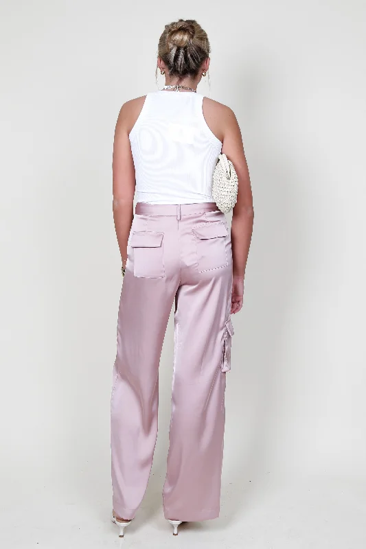 AUREUM | Satin Cargo Pants - Pink