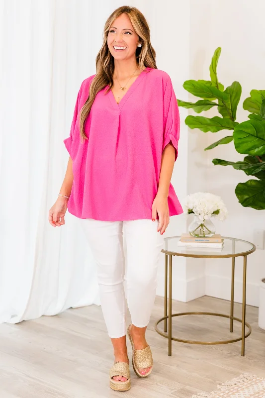 Social Scene Top, Hot Pink