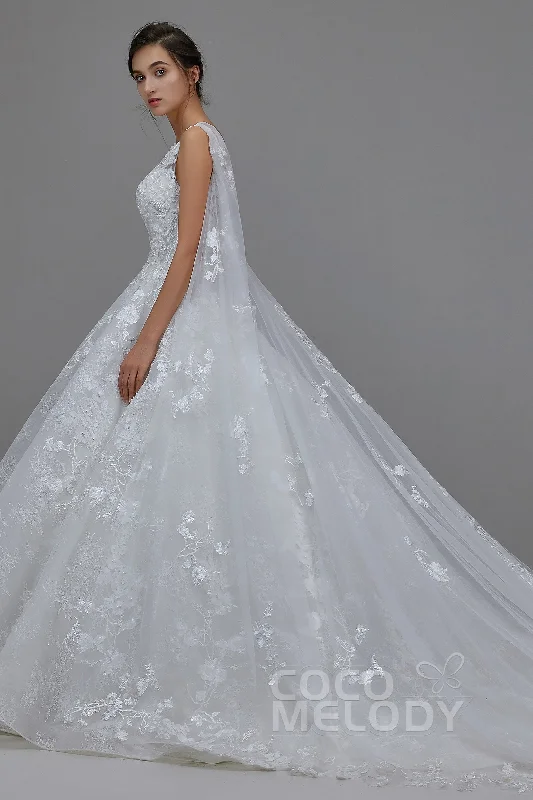 A-Line Cathedral Train Lace Wedding Dress LD5766