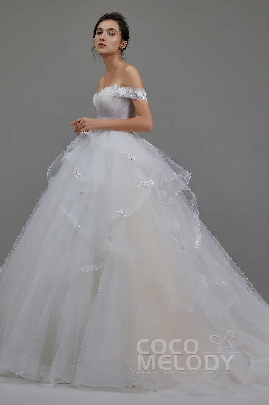 A-Line Chapel Train Tulle Wedding Dress LD5802