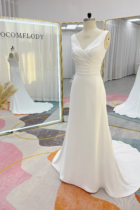 A-Line Court Train Crepe Wedding Dress CW3231