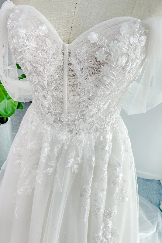 A-Line Court Train Lace Tulle Wedding Dress CW3155