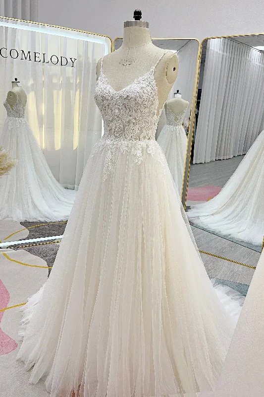 A-Line Court Train Lace Tulle Wedding Dress CW3226