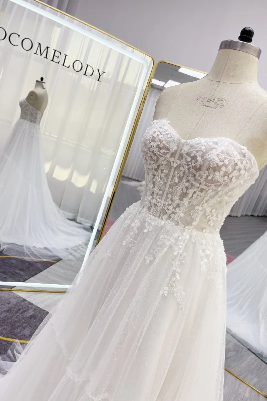 A-Line Court Train Lace Tulle Wedding Dress CW3229