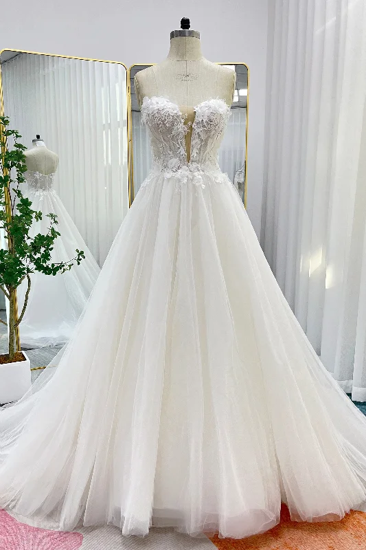 A-Line Court Train Lace Tulle Wedding Dress CW3245