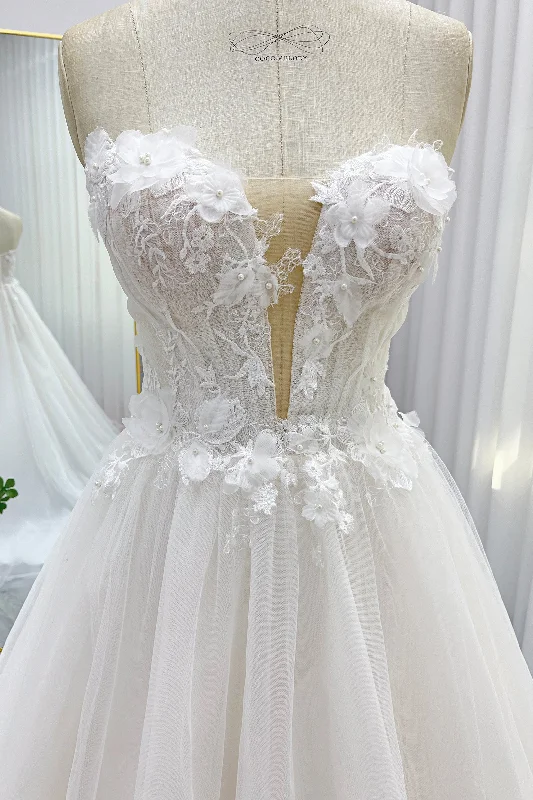 A-Line Court Train Lace Tulle Wedding Dress CW3245