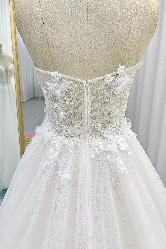 A-Line Court Train Lace Tulle Wedding Dress CW3245